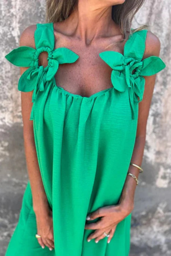 CD | Rochie Maxi solidă cu ornamente florale, fără mâneci, lejeră