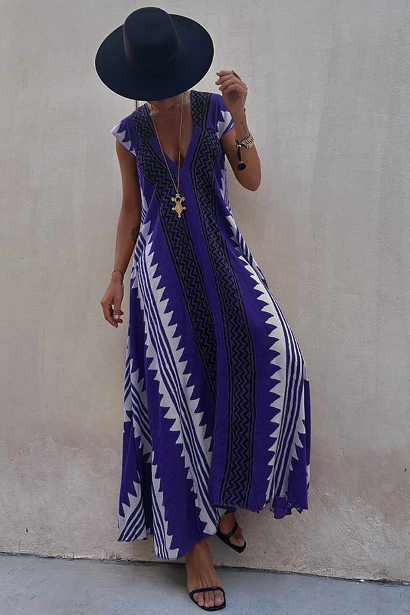 CD | Beach date Ethno print rochie maxi în A-line