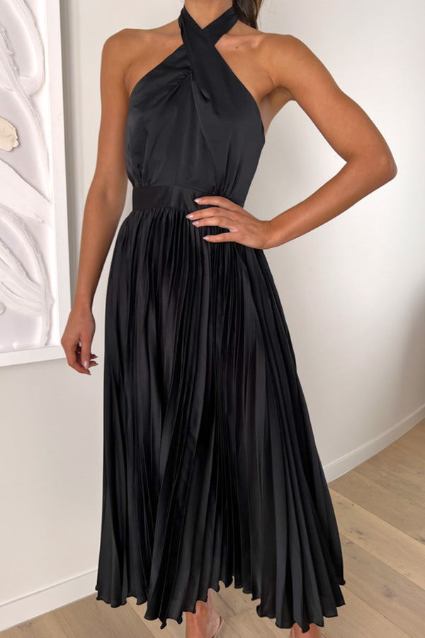 CD | Beaming Smile satin halterneck rochie midi plisată