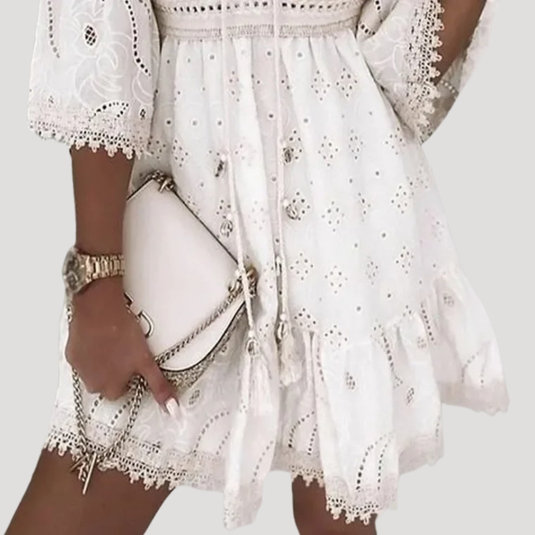 CD | Doamnelor brodate Boho de vară Mini rochie de plajă