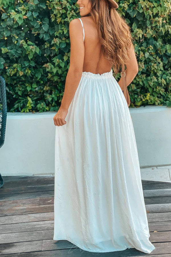 CD | ROCHIE MAXI OFF WHITE CU SPATELE DESCHIS ȘI TIV EVAZAT