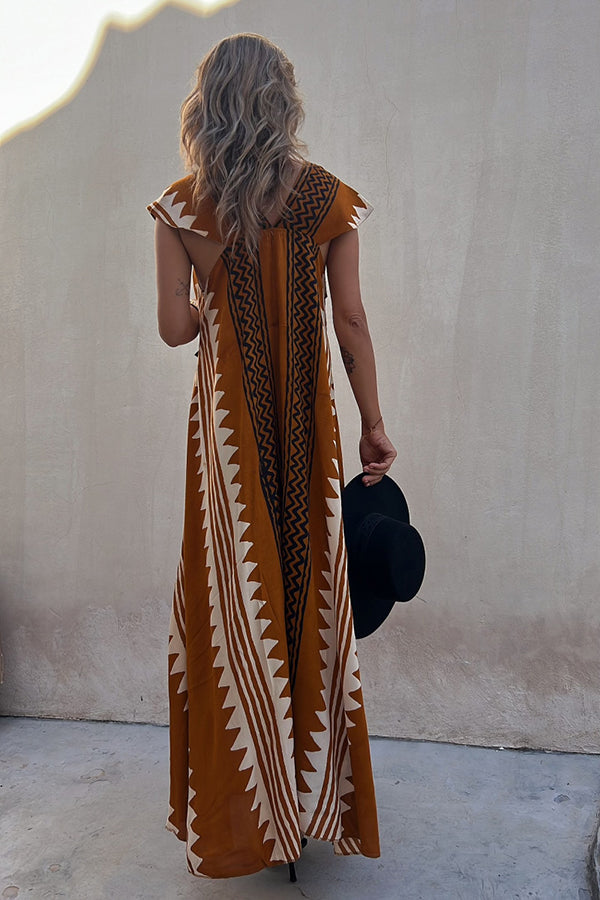 CD | Beach date Ethno print rochie maxi în A-line