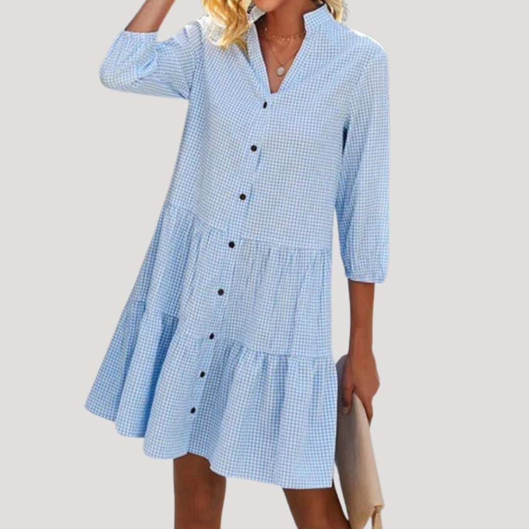CD | Rochie mini de damă cu cravată, cu nasturi, în carouri