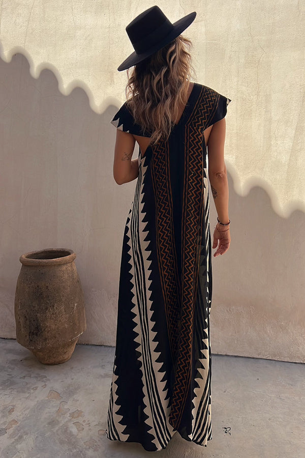 CD | Beach date Ethno print rochie maxi în A-line