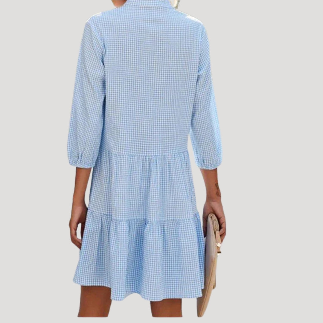 CD | Rochie mini de damă cu cravată, cu nasturi, în carouri