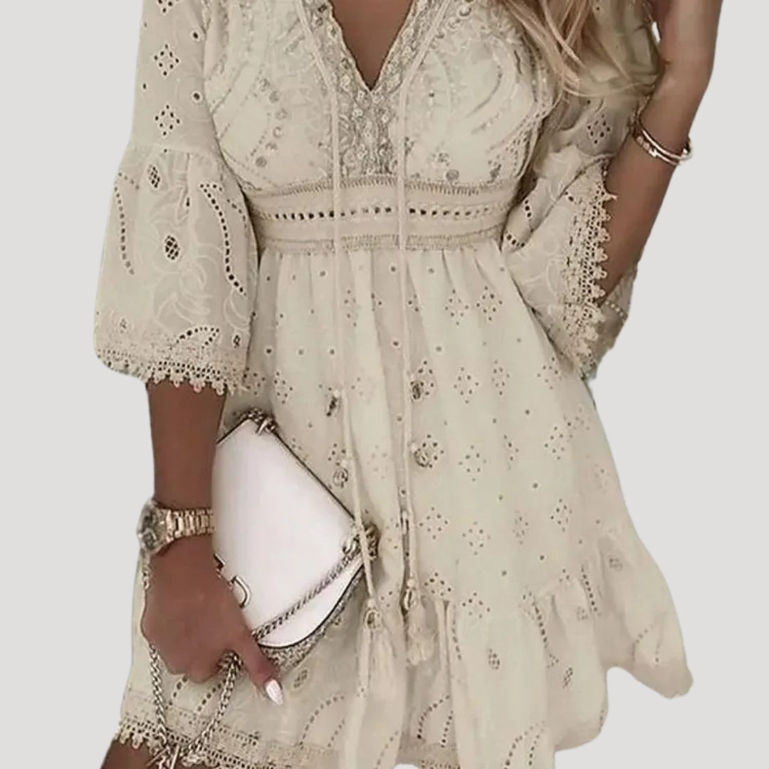 CD | Doamnelor brodate Boho de vară Mini rochie de plajă
