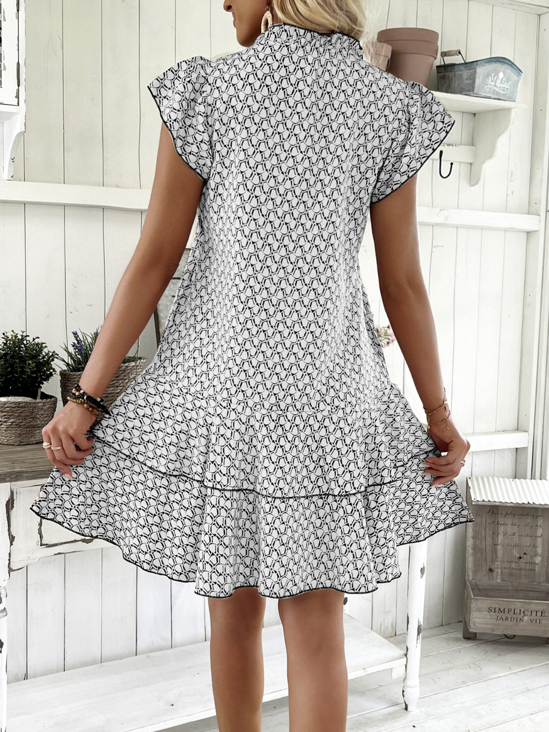CD | Dimensiune completă Shirred Multilayer imprimate Mini rochie Plus Dimensiune