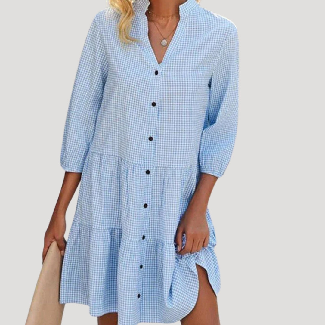 CD | Rochie mini de damă cu cravată, cu nasturi, în carouri