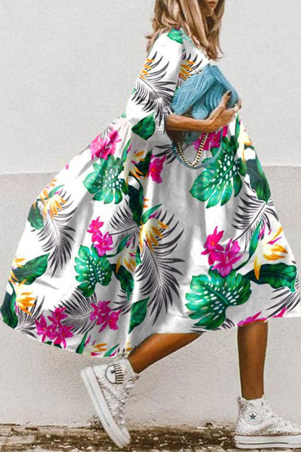 CD | Vintage florale imprimare mare scăzut tiv A-line rochie midi
