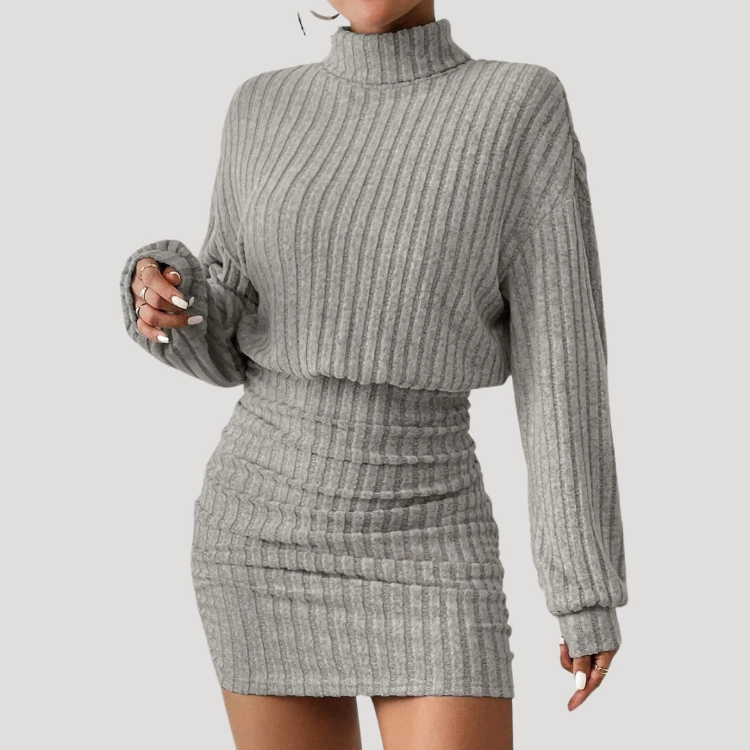 CD | Rochie mini cu guler înalt pentru femei din tricot de nervuri