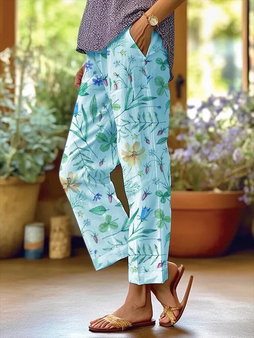 CD | Femeii Floral Design Loose buzunar Patchwork Pantaloni casual
