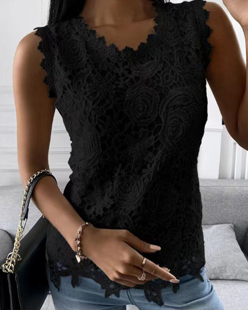 CD | Tank top elegant, simplu, cu dantelă