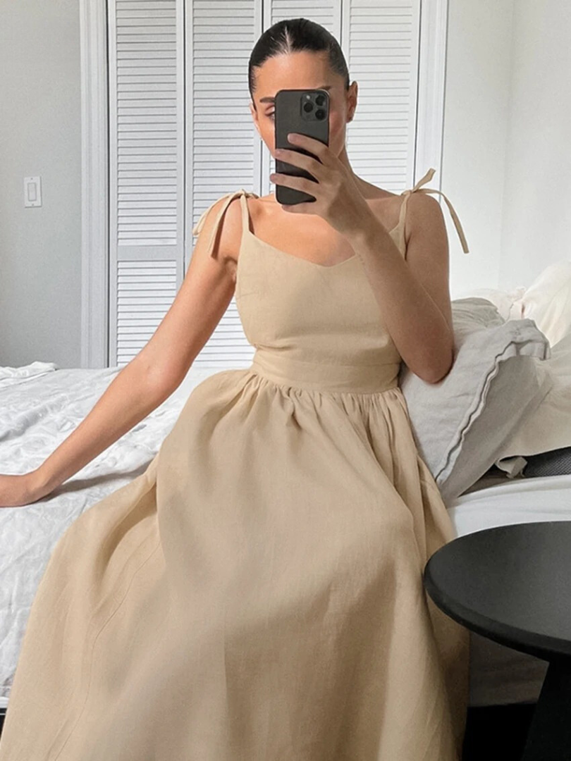 CD - Fashion Brown rochie lungă din in