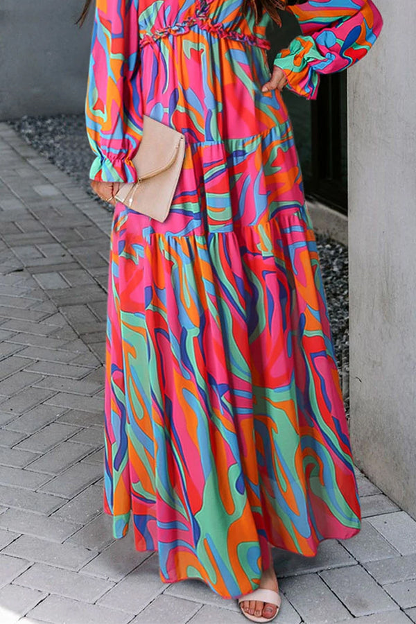 CD | Rochie maxi cu decolteu, cu volane și imprimeu floral multicolor
