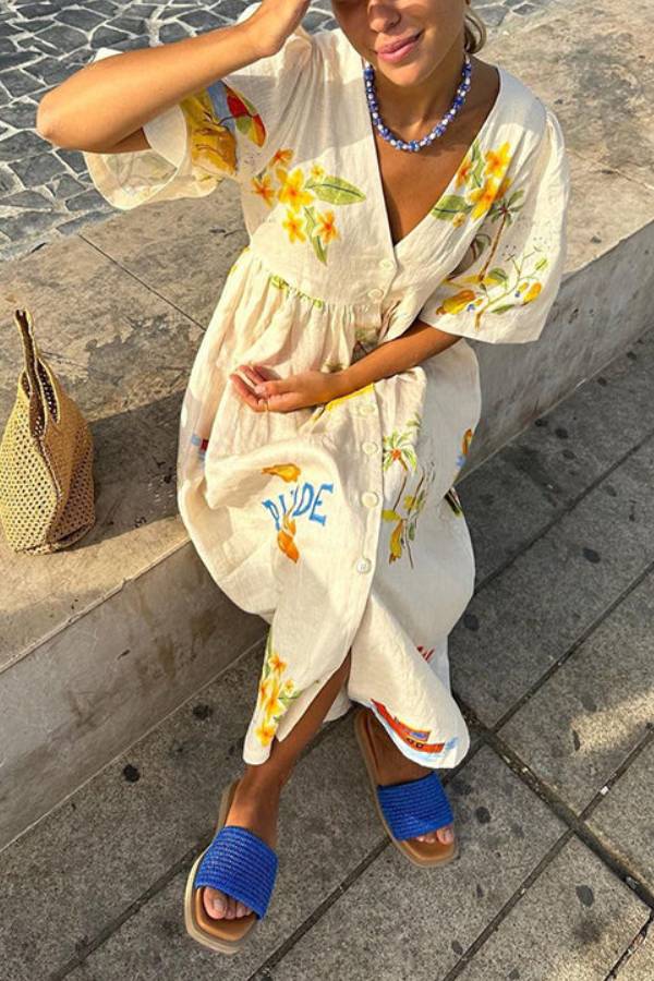 CD | Rochie midi imprimată din in