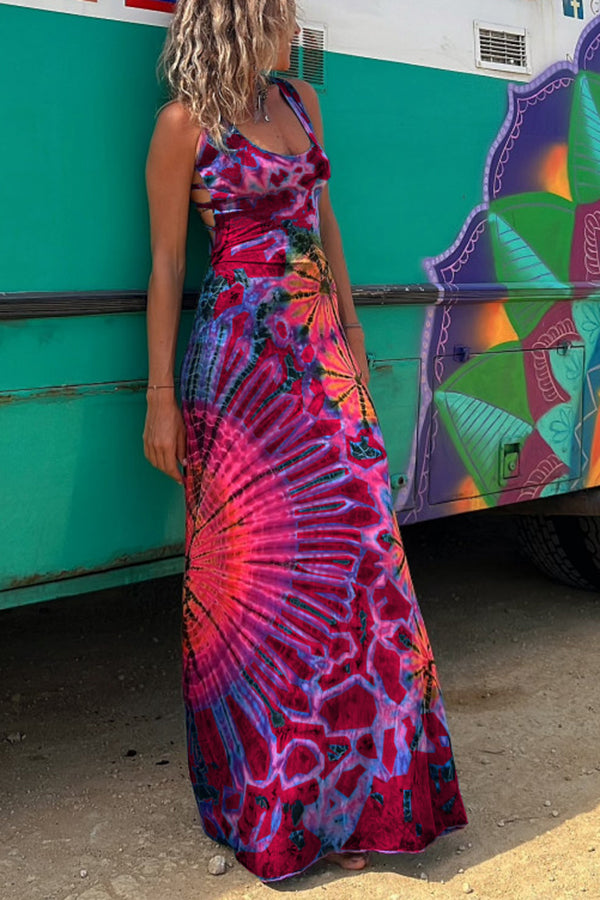 CD | La Bamba rochie maxi stretch cu imprimare tie-dye lace-up pe spate