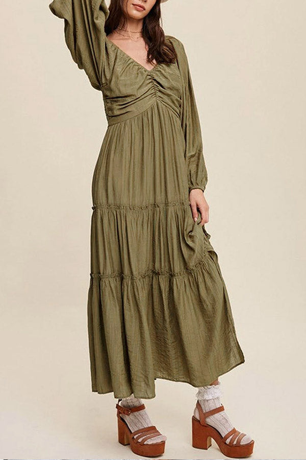 CD | Verde V-neck bowknot decolteu volan dungi rochie maxi