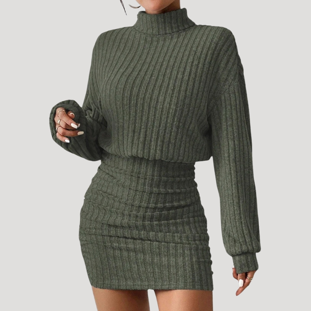 CD | Rochie mini cu guler înalt pentru femei din tricot de nervuri