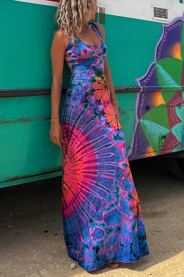 CD | La Bamba rochie maxi stretch cu imprimare tie-dye lace-up pe spate