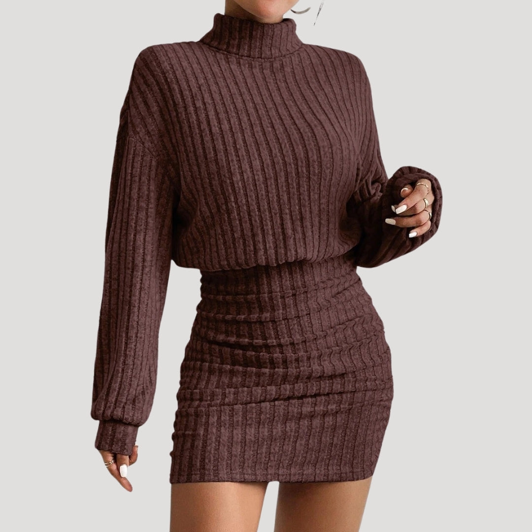 CD | Rochie mini cu guler înalt pentru femei din tricot de nervuri