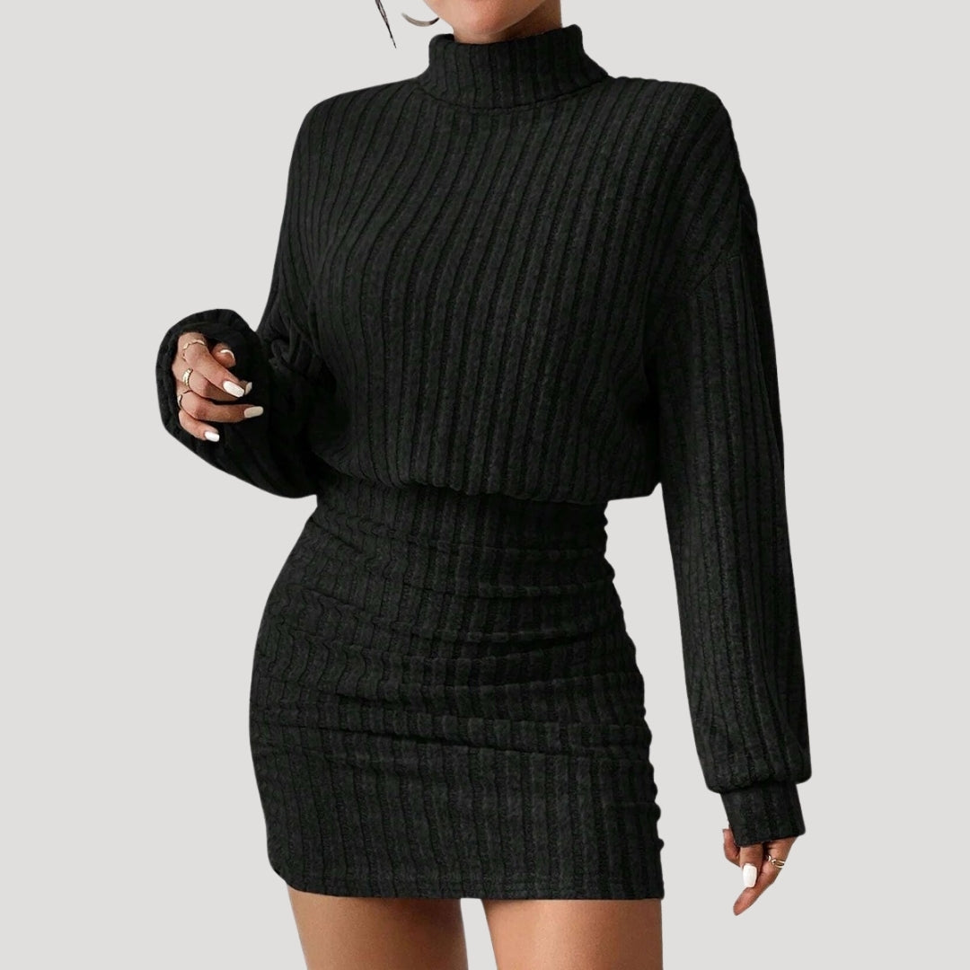 CD | Rochie mini cu guler înalt pentru femei din tricot de nervuri