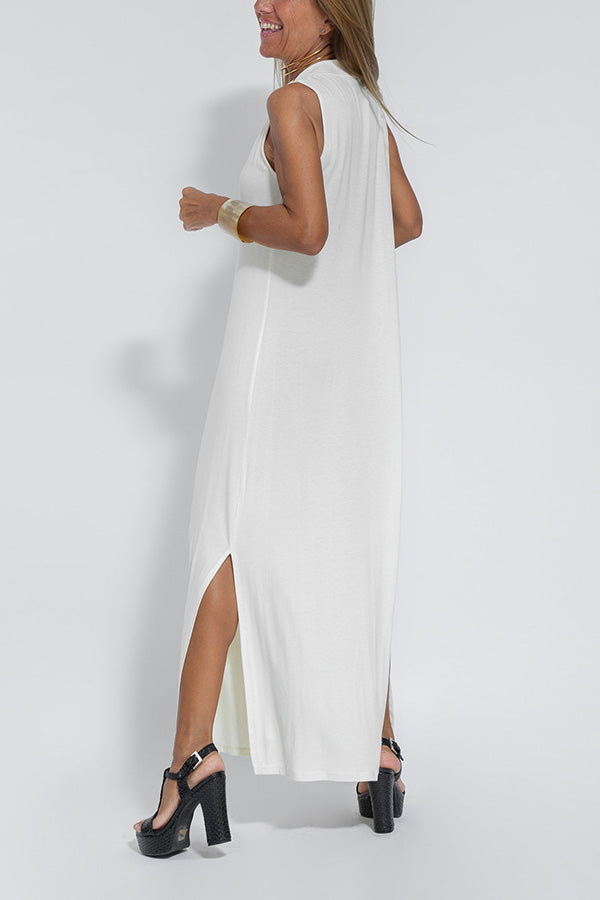 CD | Elegant este pentru totdeauna tricot culoare solidă fără mâneci fantă rochie maxi