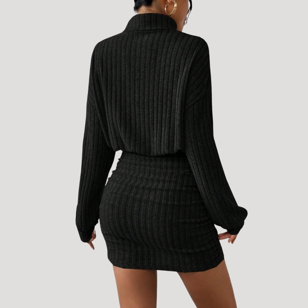 CD | Rochie mini cu guler înalt pentru femei din tricot de nervuri