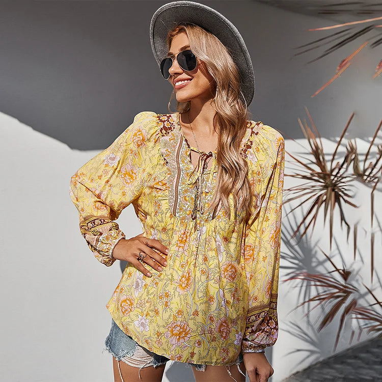 CD | Bluză boho la modă cu mânecă lungă