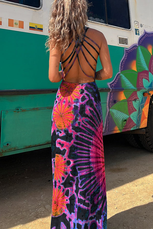 CD | La Bamba rochie maxi stretch cu imprimare tie-dye lace-up pe spate