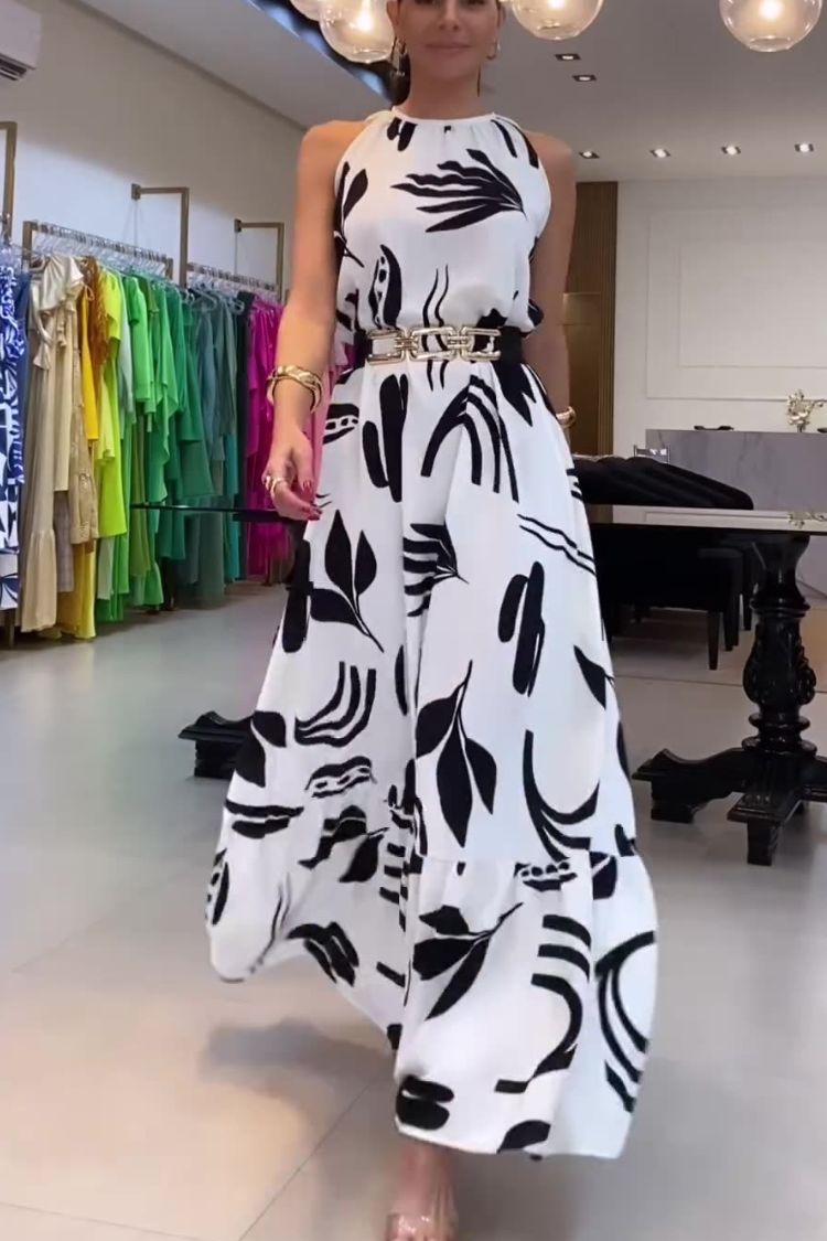 CD | Decolteu rotund Rochie maxi imprimată fără mâneci