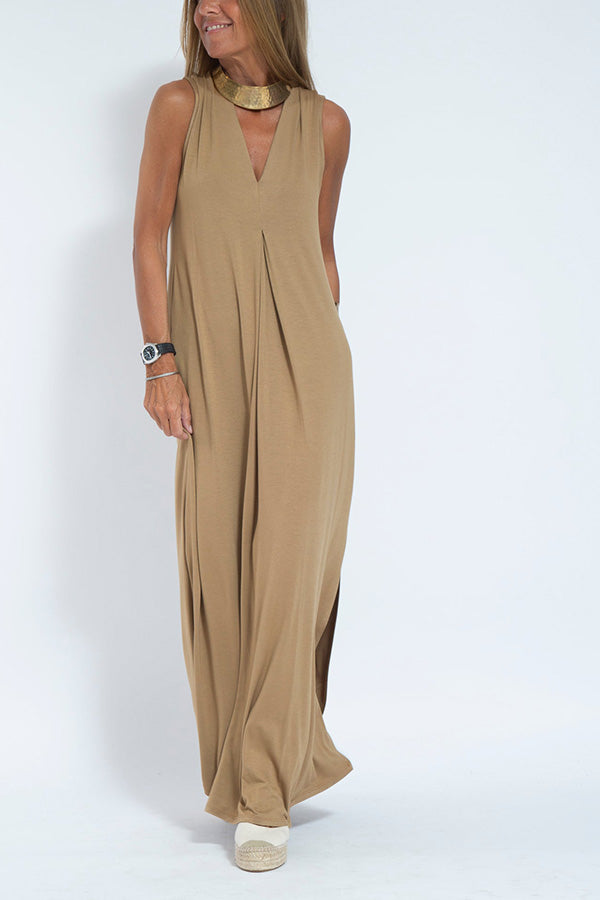CD | Elegant este pentru totdeauna tricot culoare solidă fără mâneci fantă rochie maxi