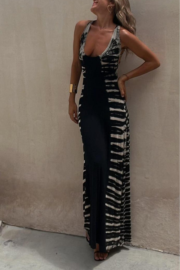 CD | Starry Sky Rochie maxi cu imprimare Tie-dye și spate elastic