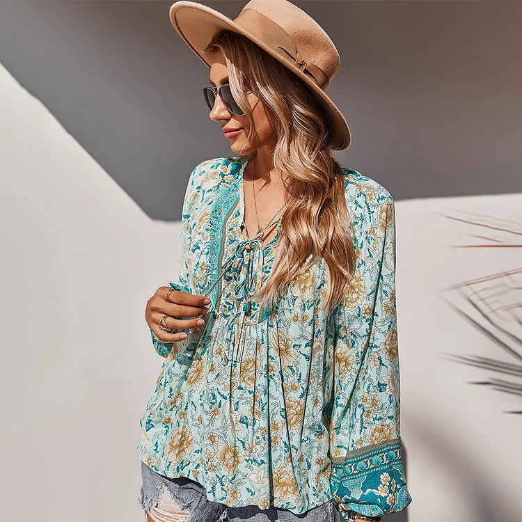 CD | Bluză boho la modă cu mânecă lungă