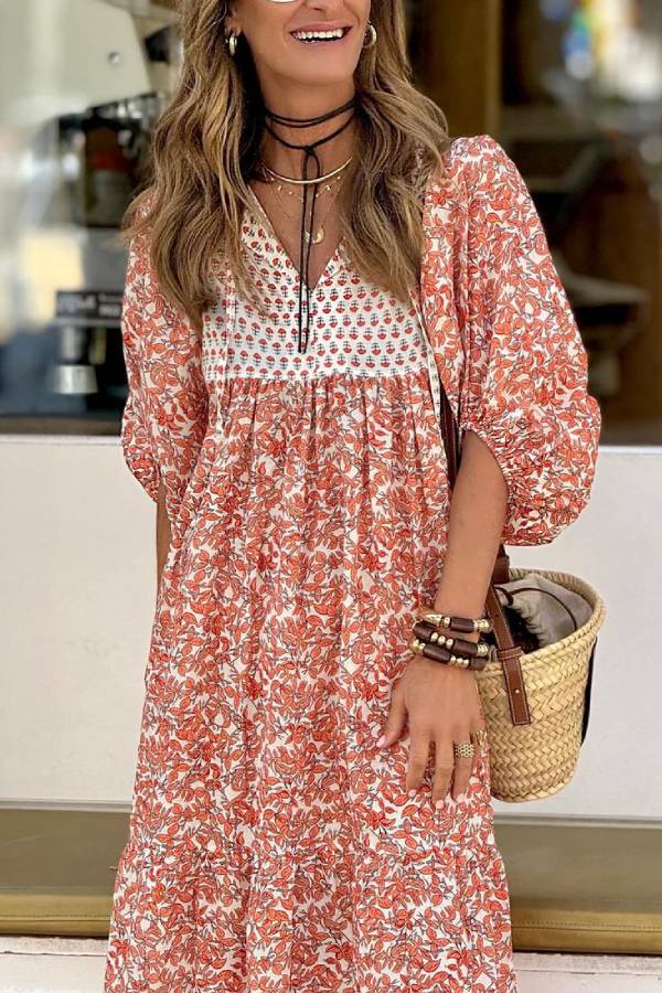 CD | Boheme Lifestyle Rochie maxi imprimată cu mâneci bufante largi