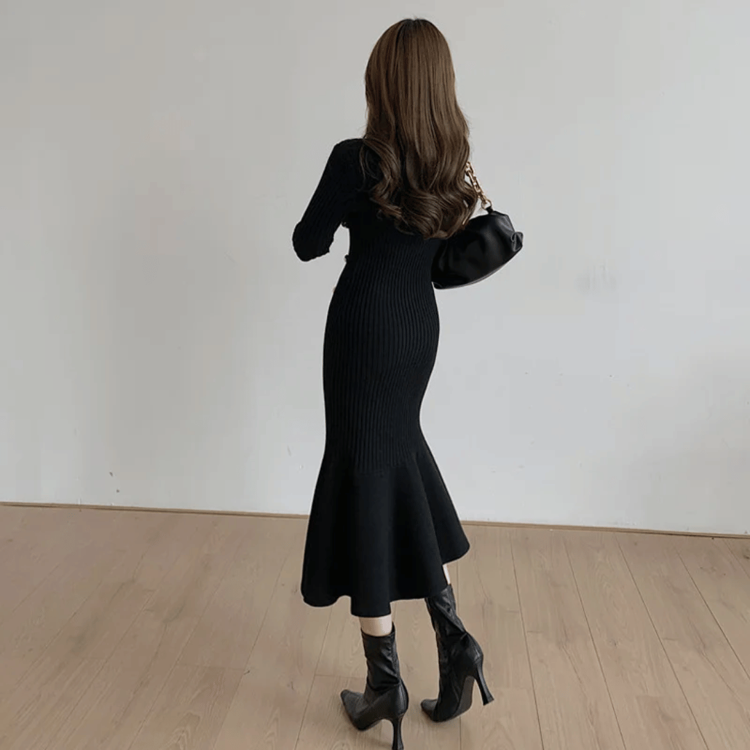 CD | rochie midi elegantă cu nervuri pentru femei