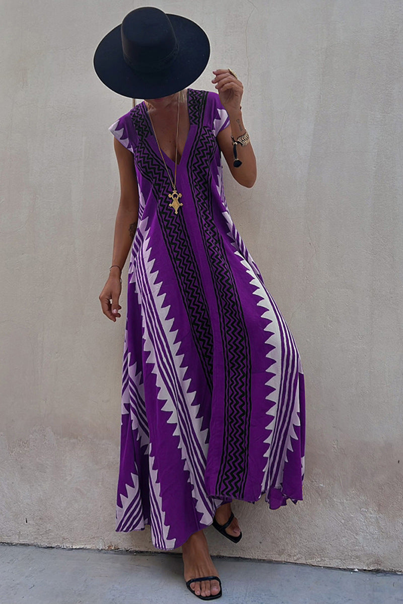 CD | Beach date Ethno print rochie maxi în A-line