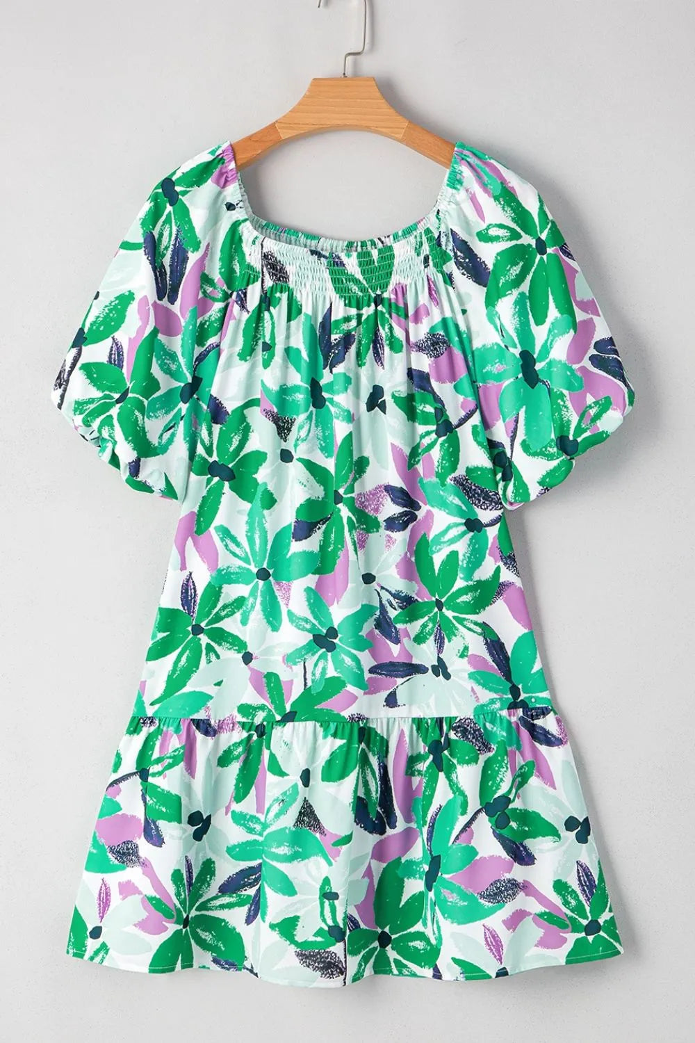 CD | Floral Print Gathered pătrat decolteu Loose-fit rochie mini