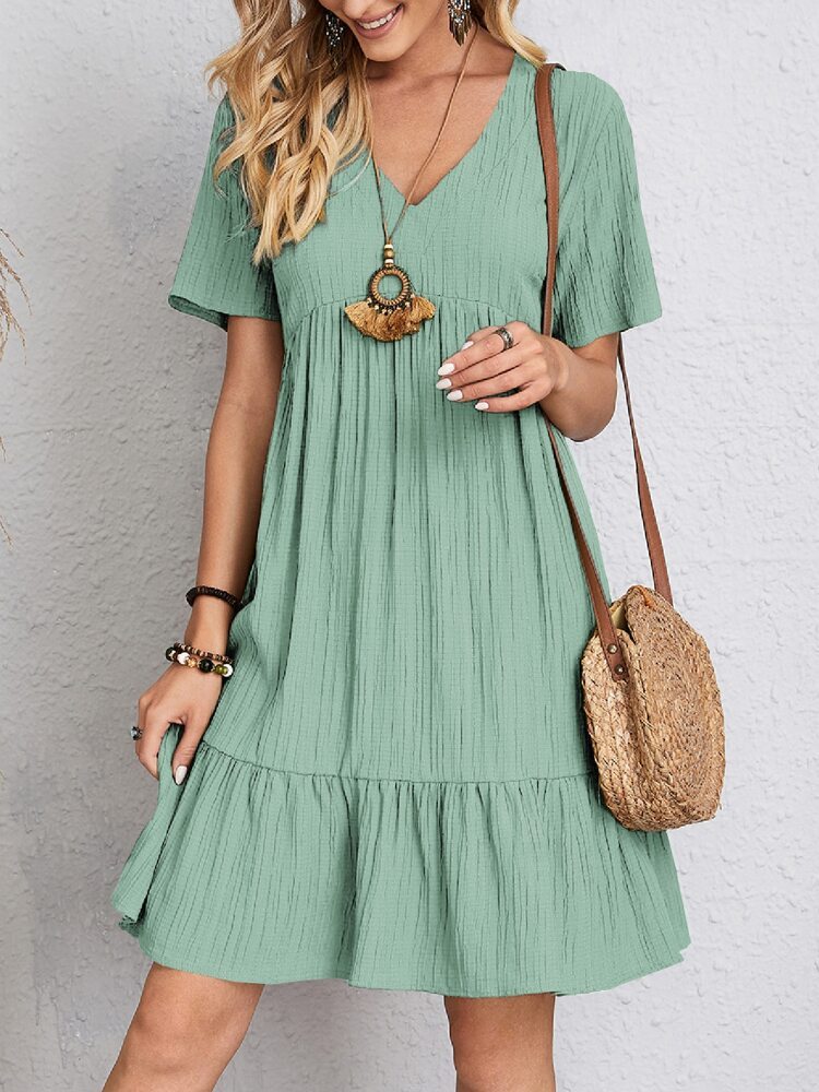 CD | V-neck cu mânecă scurtă rochie de vară moda casual vrac rochii cu volane plajă haine femei