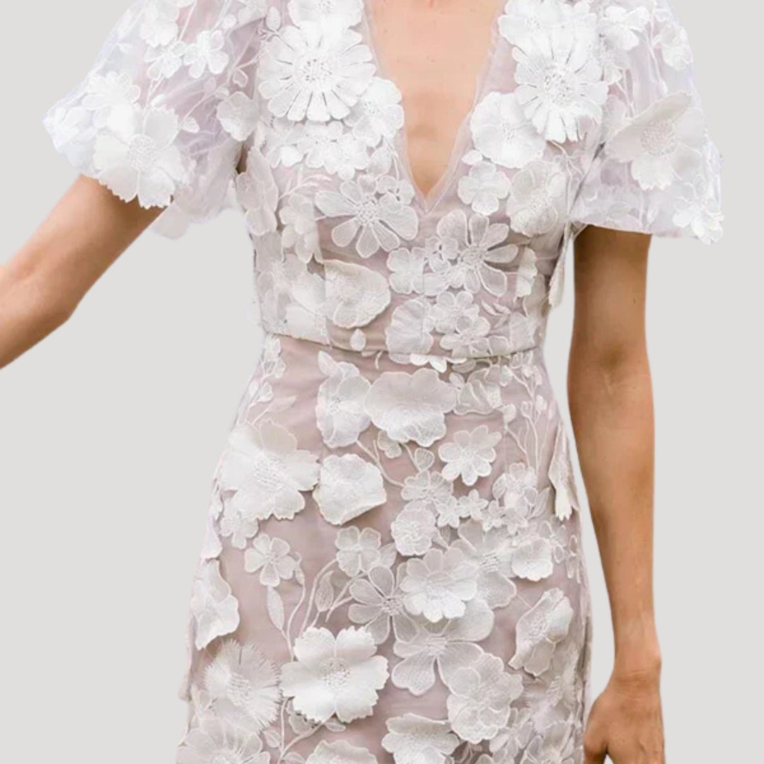 CD | Femei florale mini rochie de mireasa oaspete cu mâneci puf