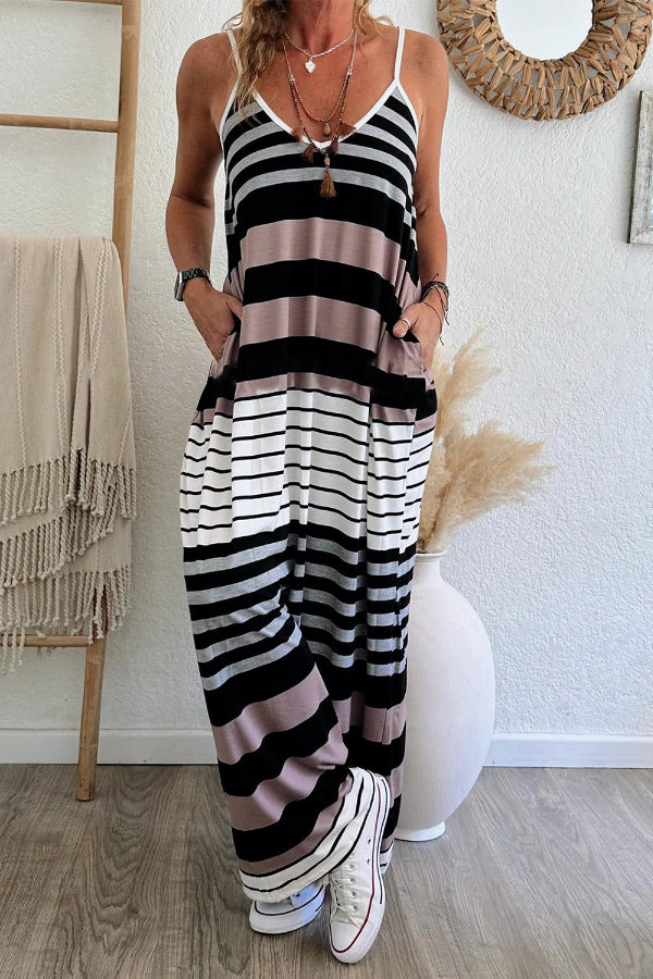 CD | Rochie maxi multicoloră cu bretele spaghete și decolteu în V