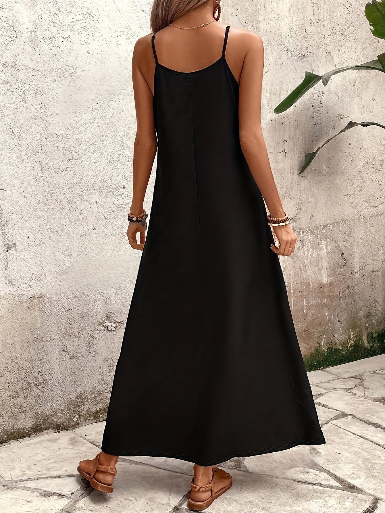 CD | Ladies rochie maxi - V-neck - Spaghete curele - Lumina care curge rochie casual