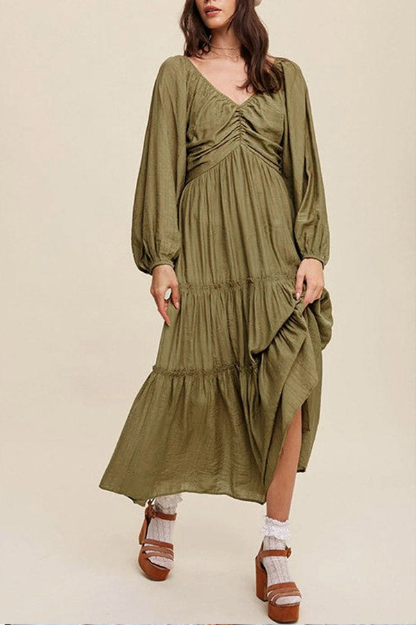 CD | Verde V-neck bowknot decolteu volan dungi rochie maxi