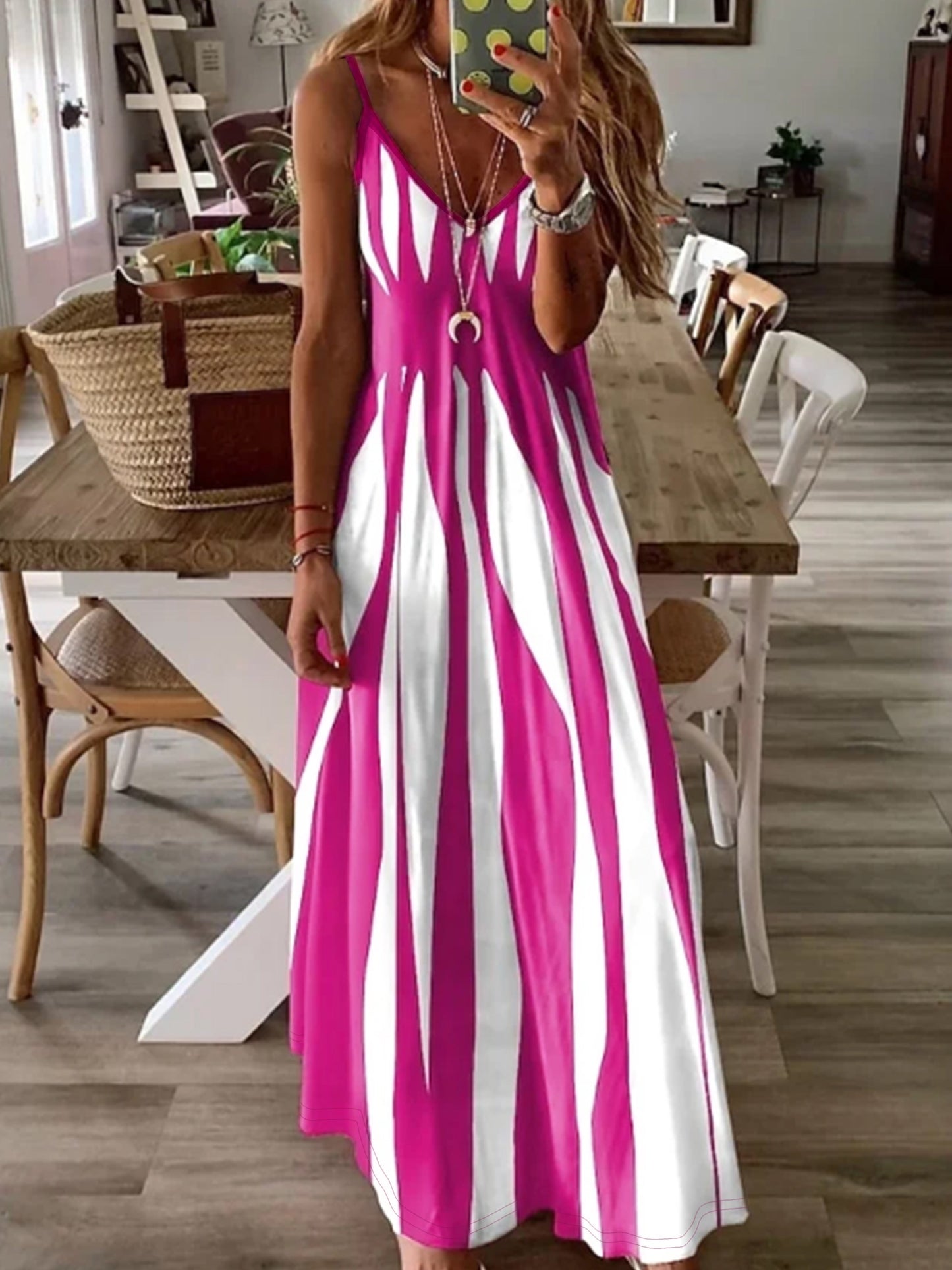 CD | Rochie maxi pentru femei - fără mâneci, cu decolteu în V - croială relaxată - ușor de purtat casual
