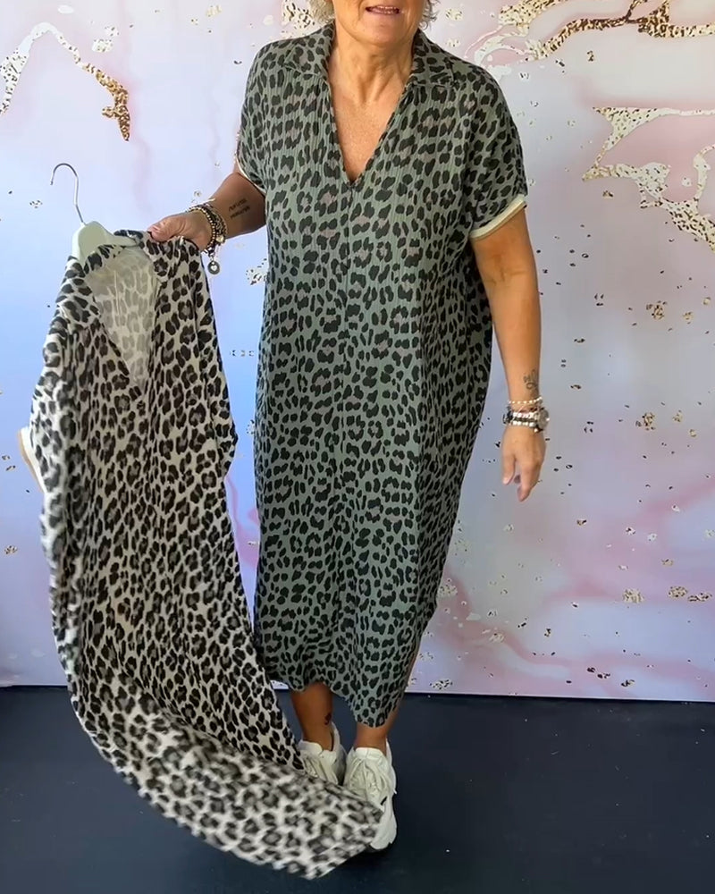 CD - Rochie cu decolteu în V cu imprimeu leopard