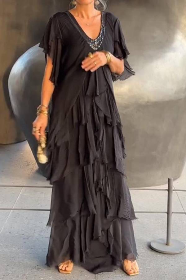 CD | Elegant V-Neck Fashionable Cake rochie lungă