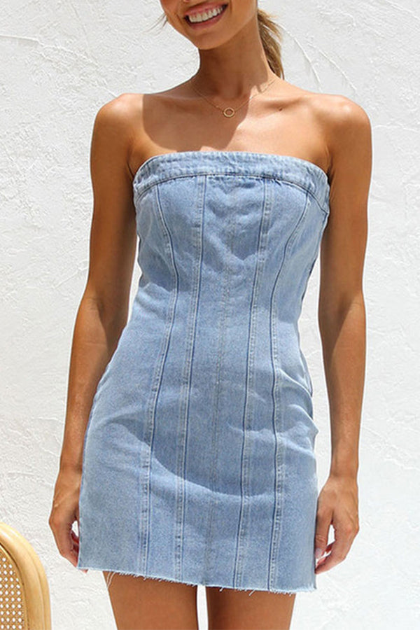 CD | Rochie mini în formă de bustieră din denim