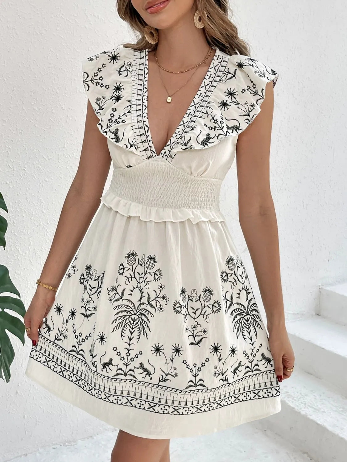 CD | Rochie mini Smocked cu mâneci bufante