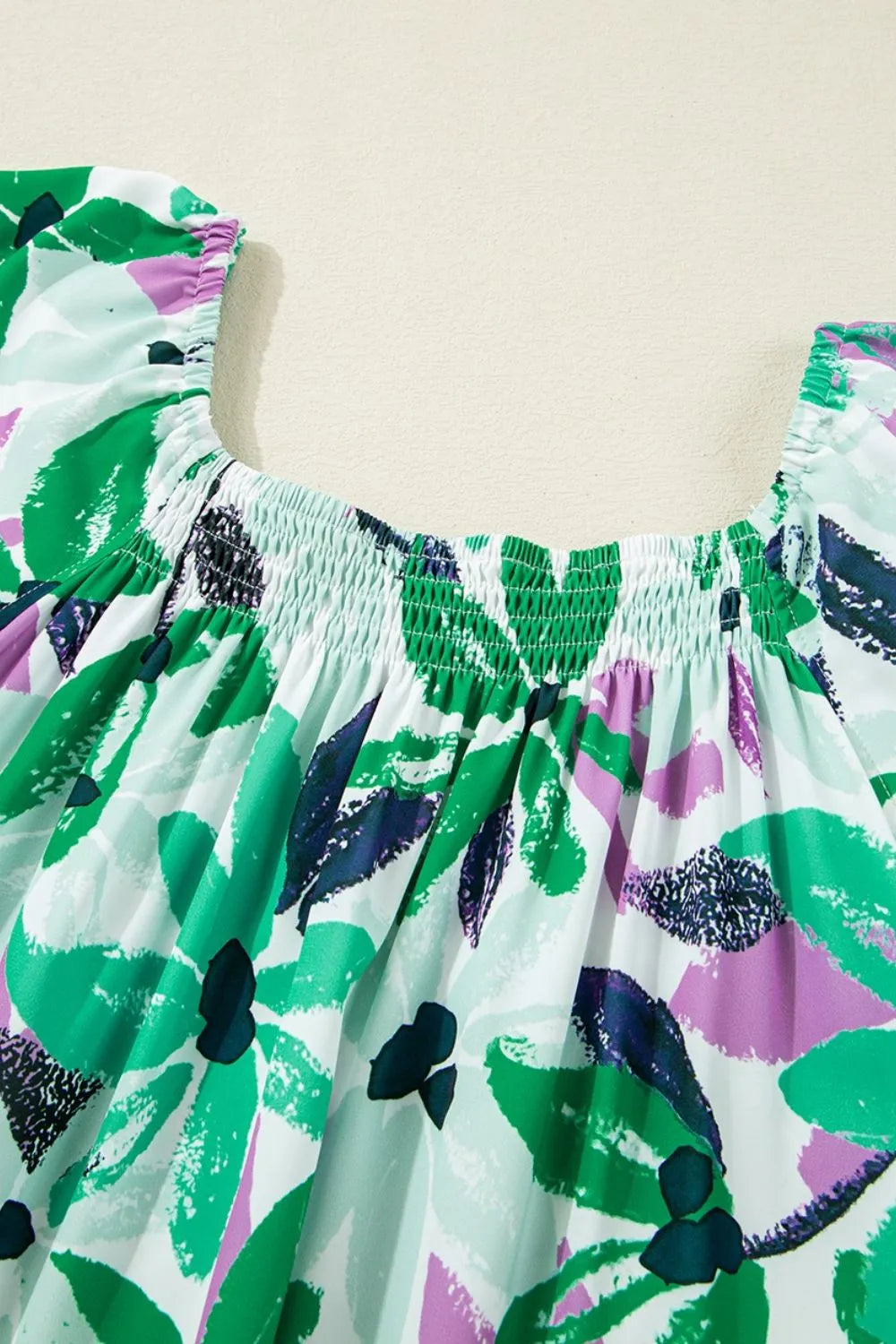 CD | Floral Print Gathered pătrat decolteu Loose-fit rochie mini