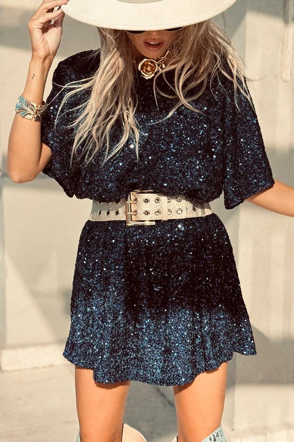 CD | Night Moves paiete tesatura mâneci scurte backless H-line rochie mini