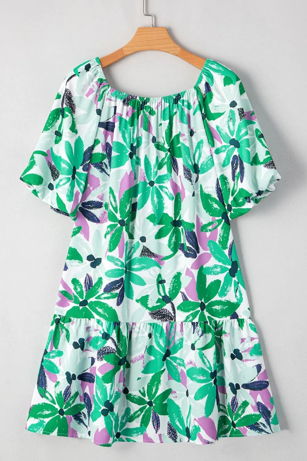CD | Floral Print Gathered pătrat decolteu Loose-fit rochie mini